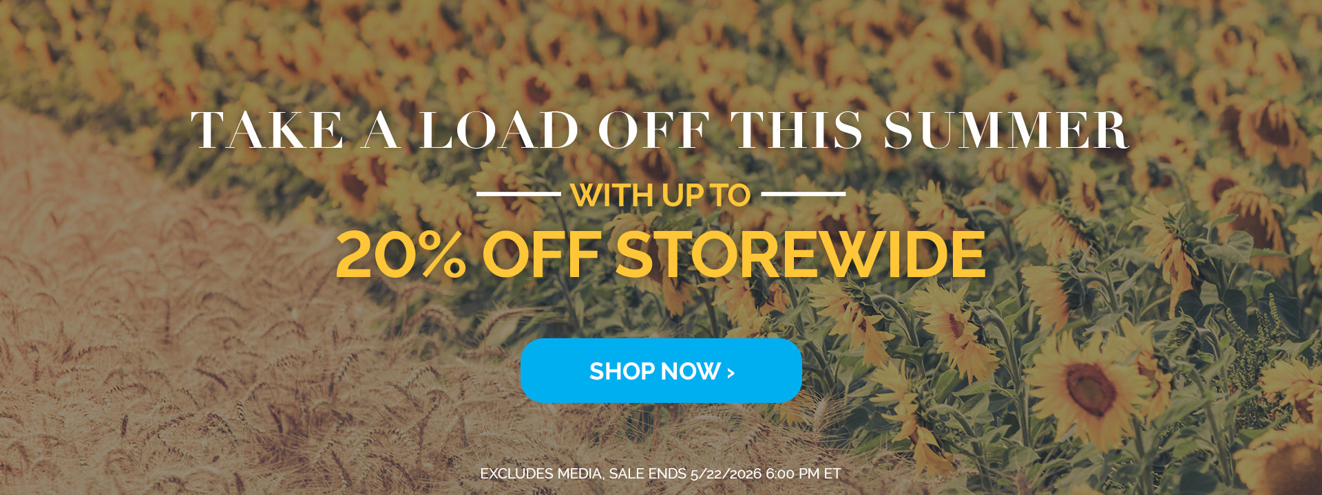 Take a load off this summer with up to 20% off storewide. Shop Now. Excludes media. Sale ends 5/22/2026 6:00PM ET
